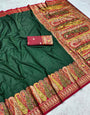Lissome Dark Green Nylon Dola Pashmina Saree With Unique Blouse Piece