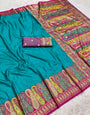 Posh Firozi Nylon Dola Pashmina Saree With Enchanting Blouse Piece