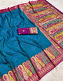 Majestic Rama Nylon Dola Pashmina Saree With Susurrous Blouse Piece