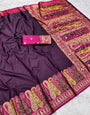 Enigmatic Wine Nylon Dola Pashmina Saree With Ravishing Blouse Piece