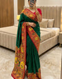 Preferable Dark Green Pashmina Silk Saree With Charismatic Blouse Piece