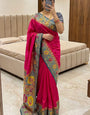 Lissome Dark Pink Pashmina Silk Saree With Twirling Blouse Piece