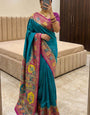Delightful Firozi Pashmina Silk Saree With Supernal Blouse Piece