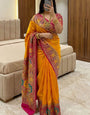 Sophisticated Orange Pashmina Silk Saree With Comely Blouse Piece