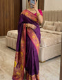 Posh Purple Pashmina Silk Saree With Vivacious Blouse Piece