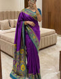 Effulgent Royal Purple Pashmina Silk Saree With Traditional Blouse Piece