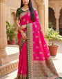 Staggering Dark Pink Pure Zari Weaving Banarasi Silk Saree With Glamorous Blouse Piece