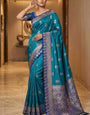Enigmatic Rama Pure Zari Weaving Banarasi Silk Saree With Fairytale Blouse Piece