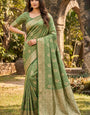 Seraphic Green Banarasi Satin Silk Saree With Unequalled Blouse