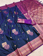 Woebegone Navy Blue Paithani Silk Saree With Symmetrical Blouse Piece