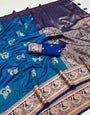 Enchanting Firozi Paithani Silk Saree With Redolent Blouse Piece
