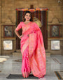 Demesne Pink Soft Banarasi Silk Saree With Forbearance Blouse Piece