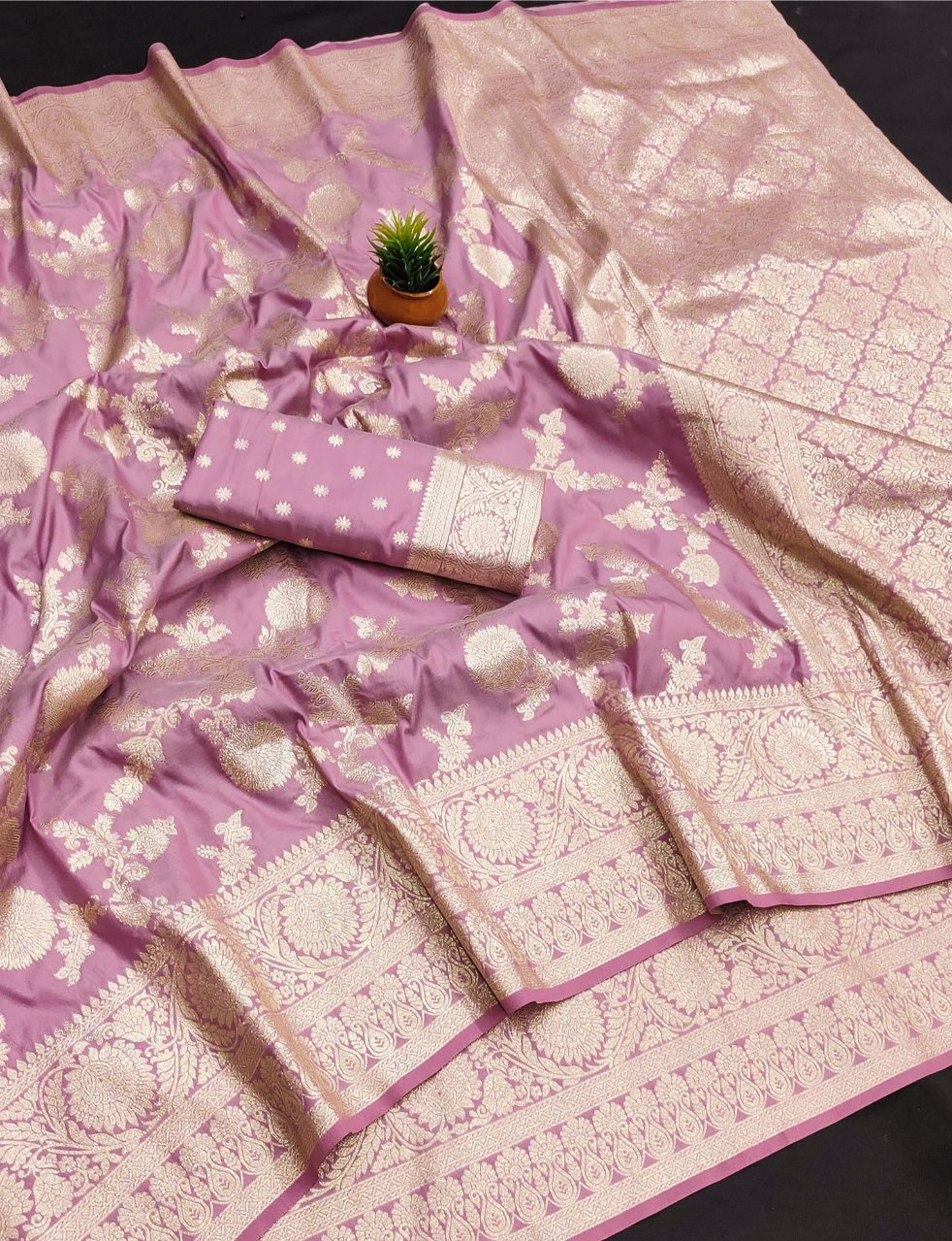 Cynosure Baby Pink Soft Banarasi Silk Saree With Elegant Blouse Piece