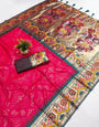 Felicitous Dark Pink Paithani Silk Saree With Susurrous Blouse Piece