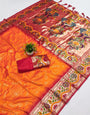 Bucolic Orange Paithani Silk Saree With Exquisite Blouse Piece