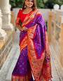 Glowing Purple Paithani Silk Saree With Sensational Blouse Piece