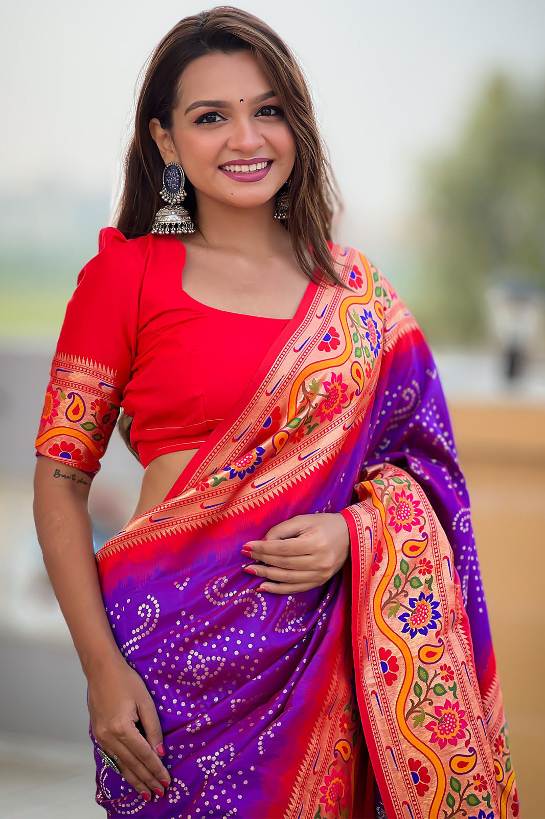 Glowing Purple Paithani Silk Saree With Sensational Blouse Piece