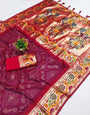 Designer Wine Paithani Silk Saree With Classy Blouse Piece