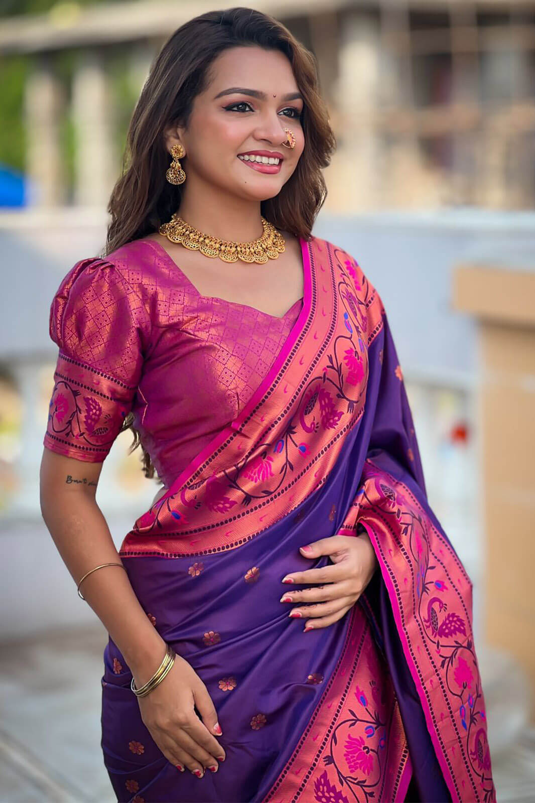 Supernal Purple Paithani Silk Saree With Flattering Blouse Piece