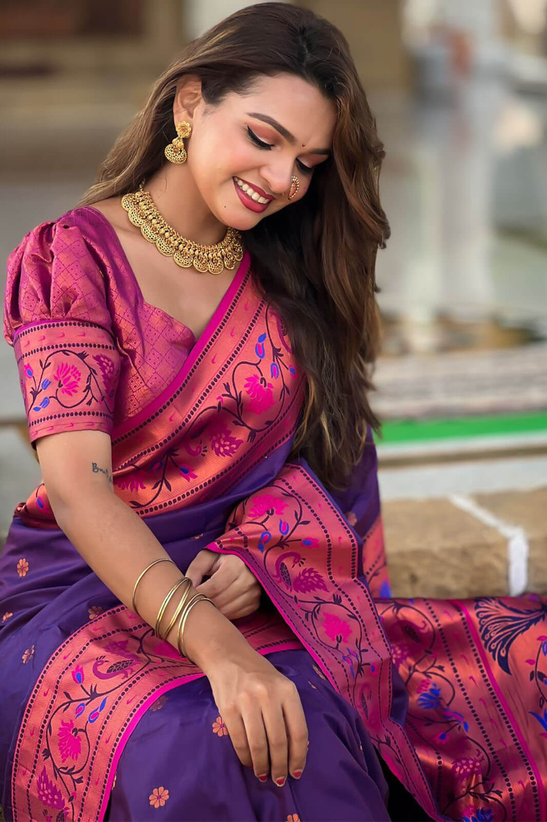 Supernal Purple Paithani Silk Saree With Flattering Blouse Piece