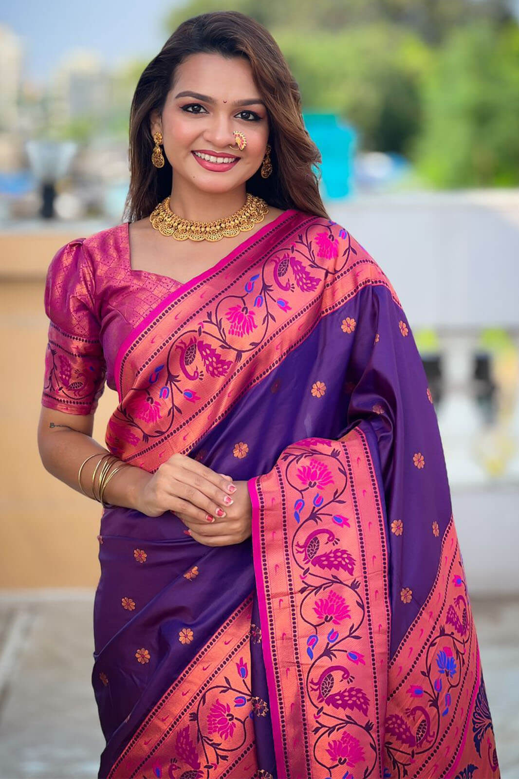 Supernal Purple Paithani Silk Saree With Flattering Blouse Piece