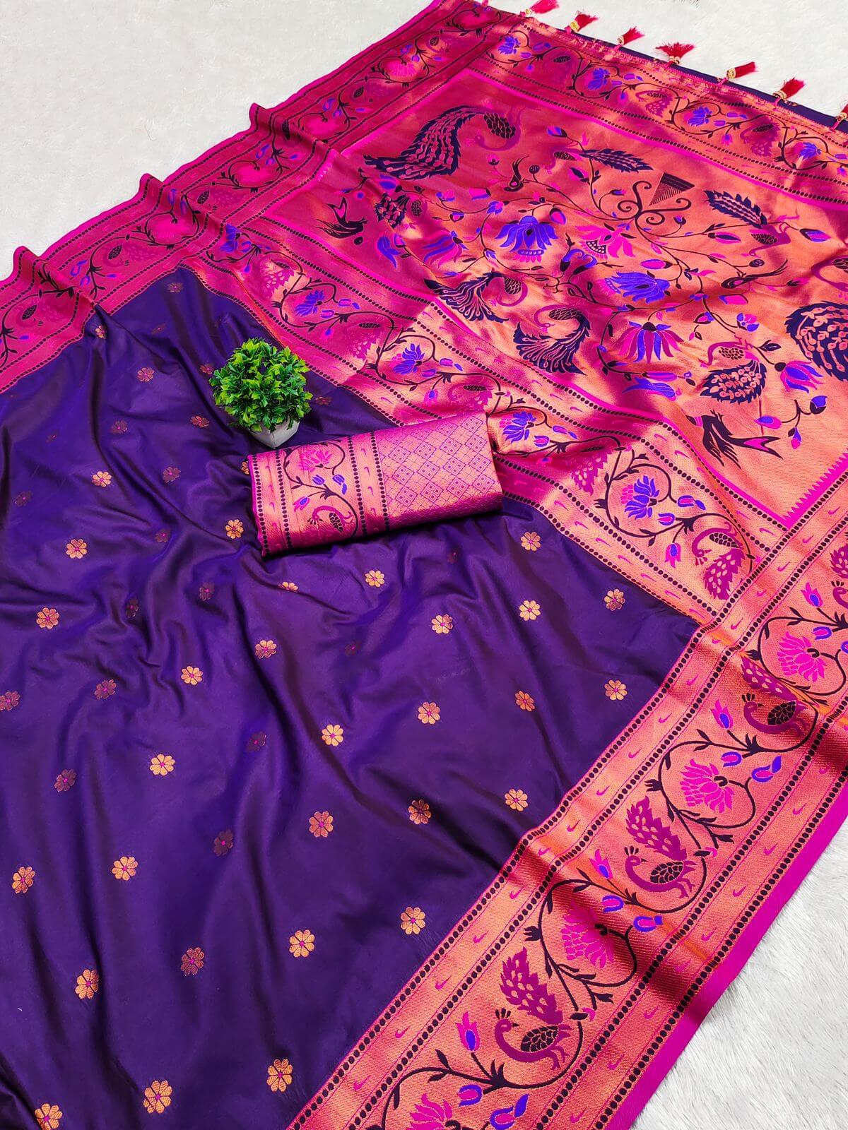 Supernal Purple Paithani Silk Saree With Flattering Blouse Piece