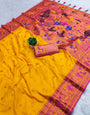 Felicitous Yellow Paithani Silk Saree With Elaborate Blouse Piece