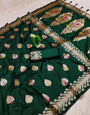 Nebula Dark Green Soft Banarasi Silk Saree With Glittering Blouse Piece