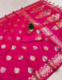 Elaborate Dark Pink Soft Banarasi Silk Saree With Inimitable Blouse Piece