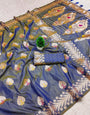 Improbable Grey Soft Banarasi Silk Saree With Piquant Blouse Piece