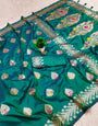 Entrancing Rama Soft Banarasi Silk Saree With Glowing Blouse Piece