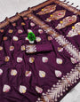 Aplomb Wine Soft Banarasi Silk Saree With Hypnotic Blouse Piece