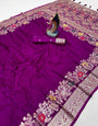 Staring Purple Soft Banarasi Silk Saree With Embrocation Blouse Piece