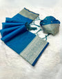 Imbrication Firozi Soft Banarasi Silk Saree With Tremendous Blouse Piece