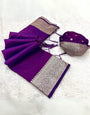 Gorgeous Purple Soft Banarasi Silk Saree With Efflorescence Blouse Piece