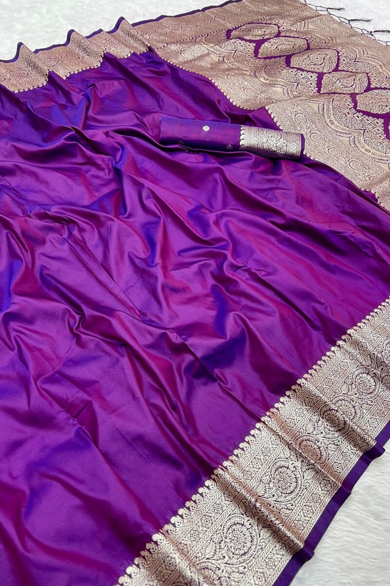 Gorgeous Purple Soft Banarasi Silk Saree With Efflorescence Blouse Piece
