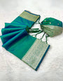 Unequalled Rama Soft Banarasi Silk Saree With Ratatouille Blouse Piece