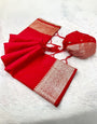 Flamboyant Red Soft Banarasi Silk Saree With Breathtaking Blouse Piece