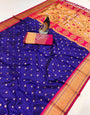 Gratifying Navy Blue Paithani Silk Saree With Fancifull Blouse Piece