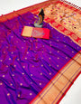 Super classy Royal Purple Paithani Silk Saree With Lagniappe Blouse Piece