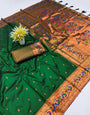 Stunning Dark Green Paithani Silk Saree With Intricate Blouse Piece