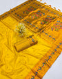 Groovy Yellow Paithani Silk Saree With Adorning Blouse Piece