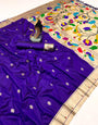 Scrumptious Navy Blue Paithani Silk Saree With Splendiferous Blouse Piece