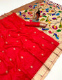 Phenomenal Red Paithani Silk Saree With Devastating Blouse Piece