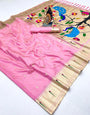 Fantabulous Baby Pink Paithani Silk Saree With Charismatic Blouse Piece