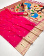 Designer Dark Pink Paithani Silk Saree With Propinquity Blouse Piece
