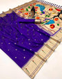 Most Flattering Navy Blue Paithani Silk Saree With Prodigal Blouse Piece