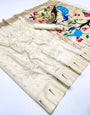 Exceptional Off White Paithani Silk Saree With Eclat Blouse Piece