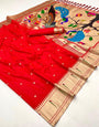 Susurrous Red Paithani Silk Saree With Dalliance Blouse Piece