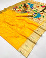 Vivacious Yellow Paithani Silk Saree With Designer Blouse Piece